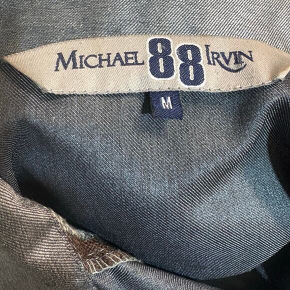 Michael Irvin 88 Shirt Sz M Silver Silk Blend Button Up Textured Geometric Retro - Picture 7 of 9